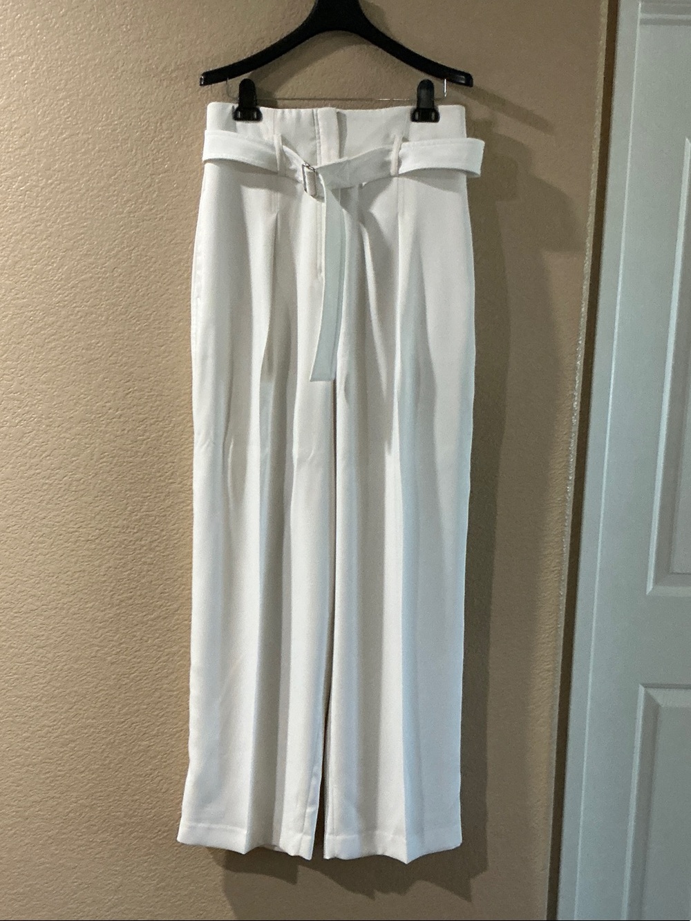 Express Cream High-Rise Wide-Leg Trousers with Belt
